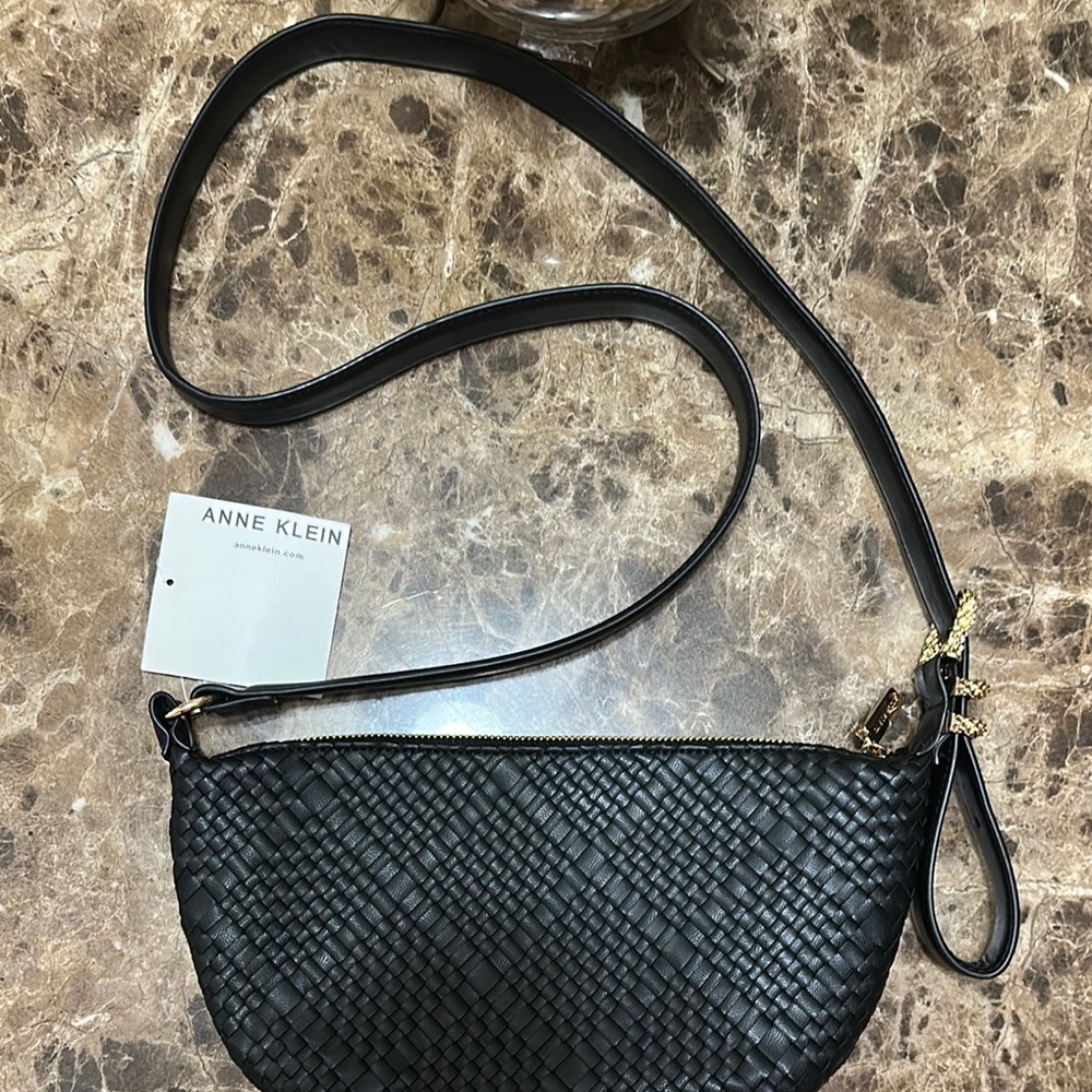 Anne Klein Black Woven Crossbody Bag